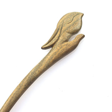 Crystalmood Handmade Carved Wood Hair Stick Rabbit 7-Inch Lignum-Vitae